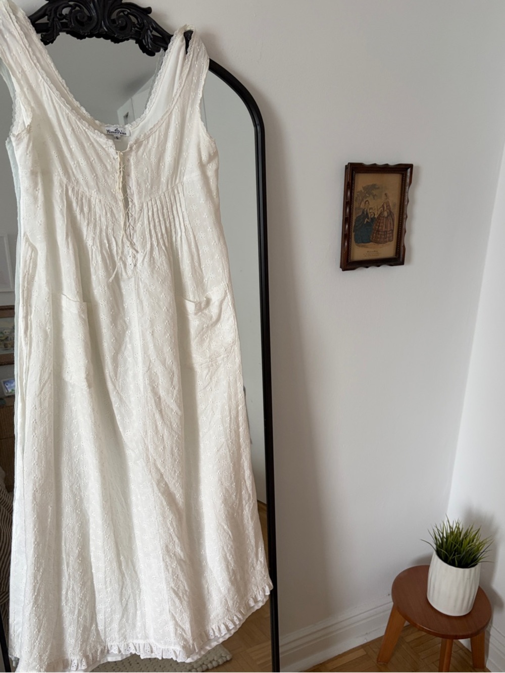 Mirror Palais White Sleeveless Dress with Pintuck Detail